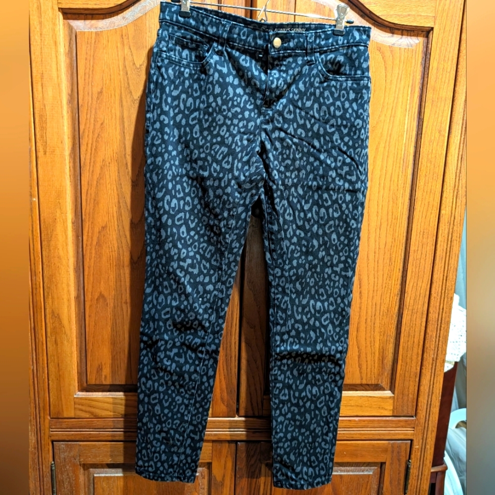 Gap 4R Always Skinny black/grey leopard print cotton stretch mid rise jeans‎